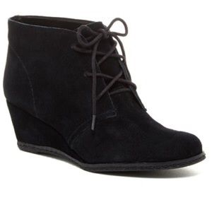Franco Sarto black suede lace up wedge booties