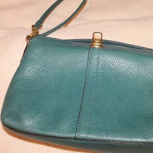 Classic Blue Leather Wristlet