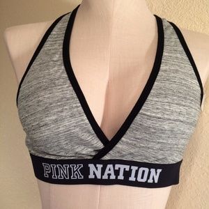 Victoria's Secret Pink Gray V-Neck Crop Sports Bra