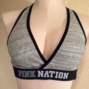 Victoria's Secret Pink Gray V-Neck Crop Sports Bra