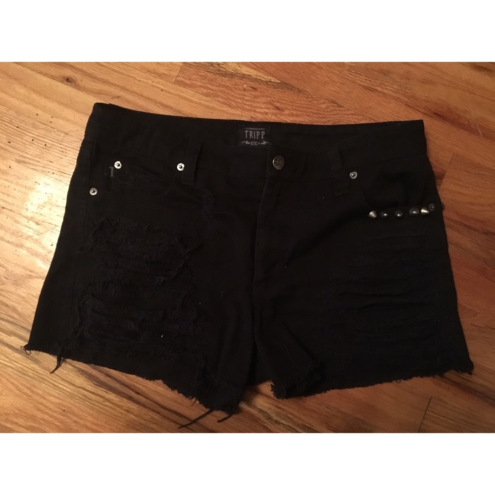 Tripp NYC - Distressed Black Denim Shorts