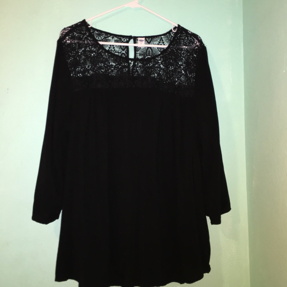 Plus Size Black & Crotchet Blouse