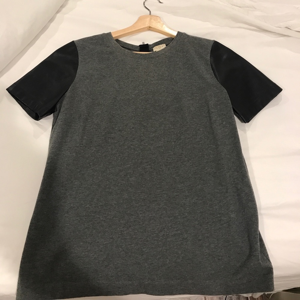 JCREW top with leather sleeves