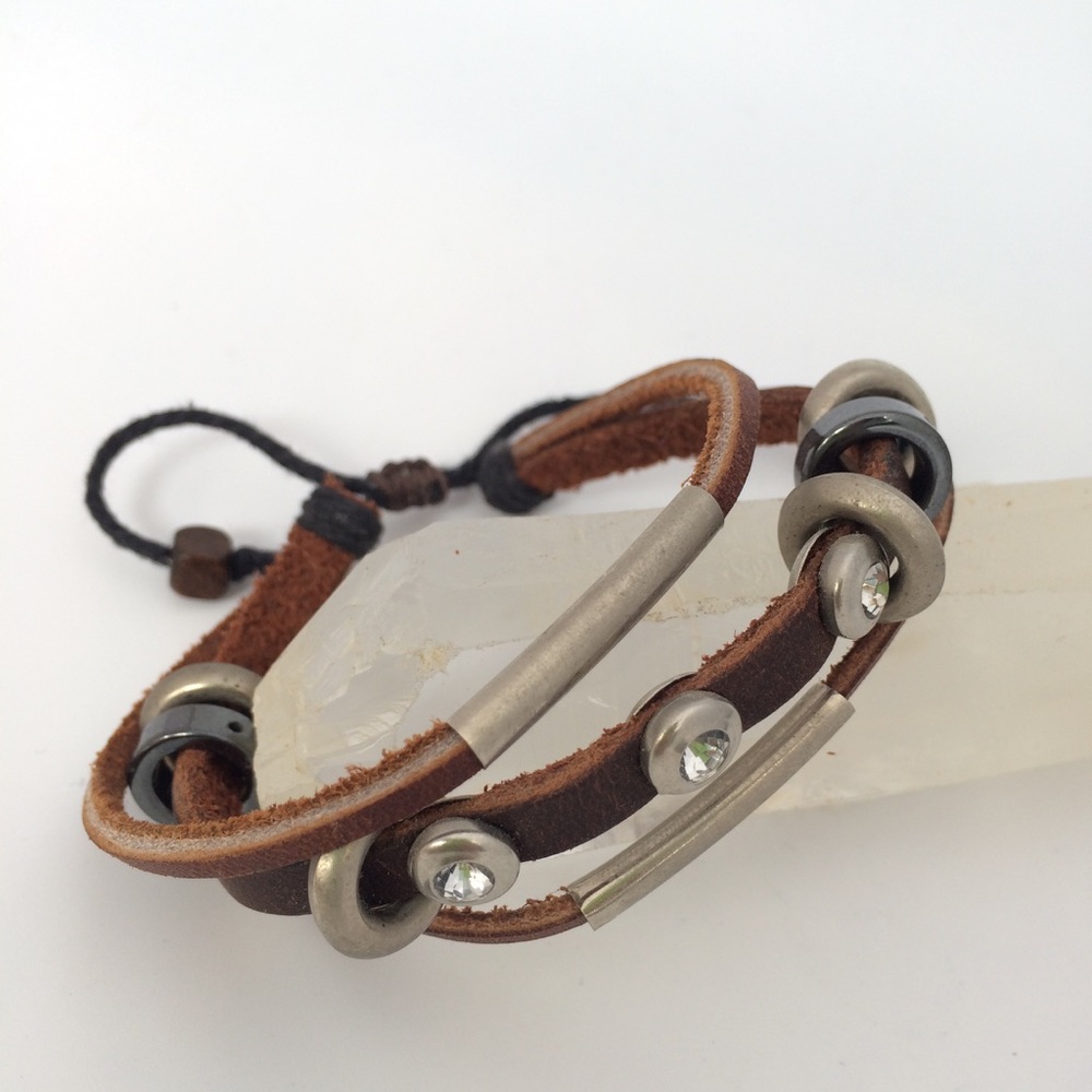 Leather & Dimond Punk Bracelet