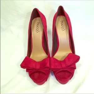 Sexy Red suede peep toe bow platform heels