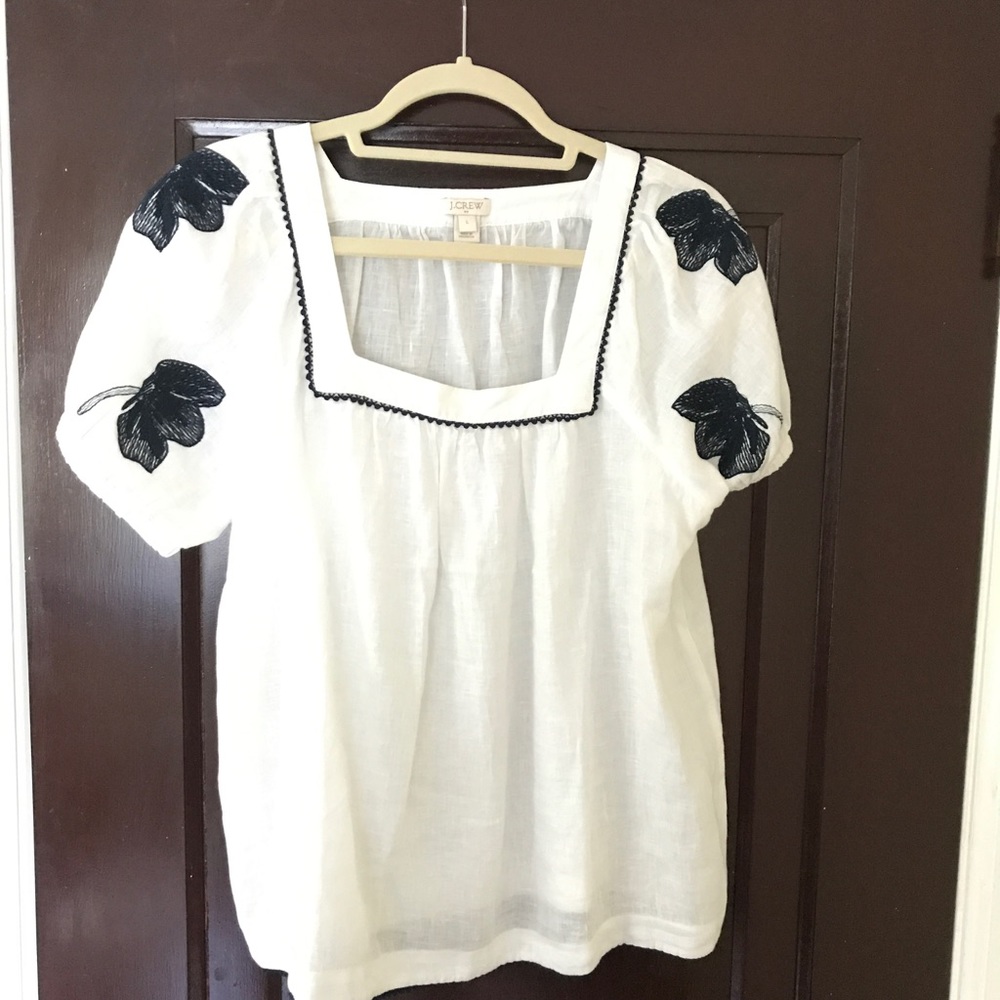 J Crew white and navy top