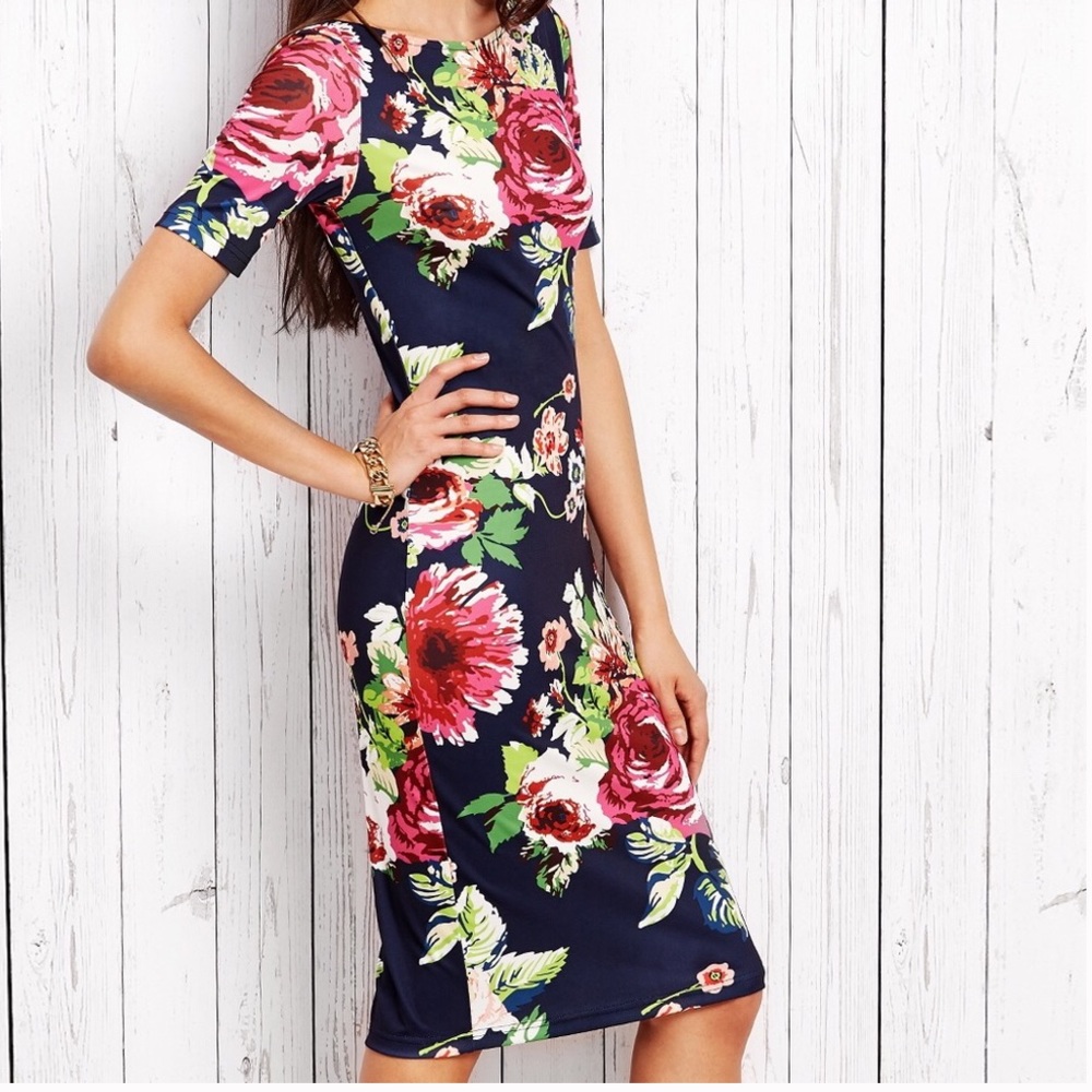 5⭐️🆕HP🏆Navy floral garden pencil dress - Picture 5 of 7