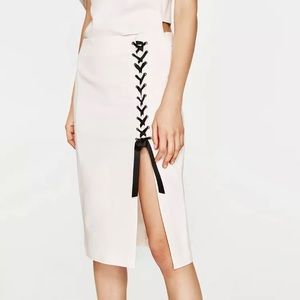 Zara skirt white tie black SZ XS mid length