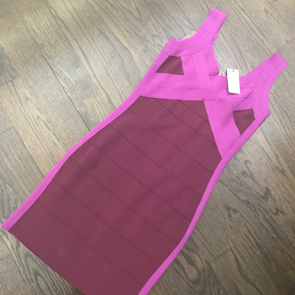 NWT Express Purple Colorblock Bandage Dress - Picture 1 of 8