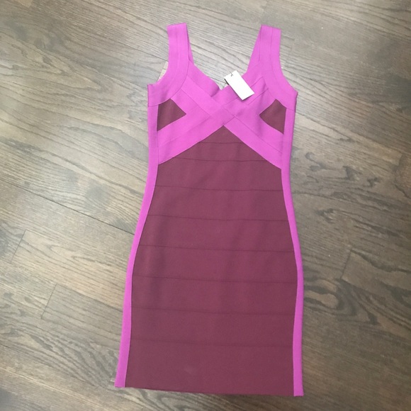 NWT  Express Purple Colorblock Bandage Dress - Picture 2 of 8