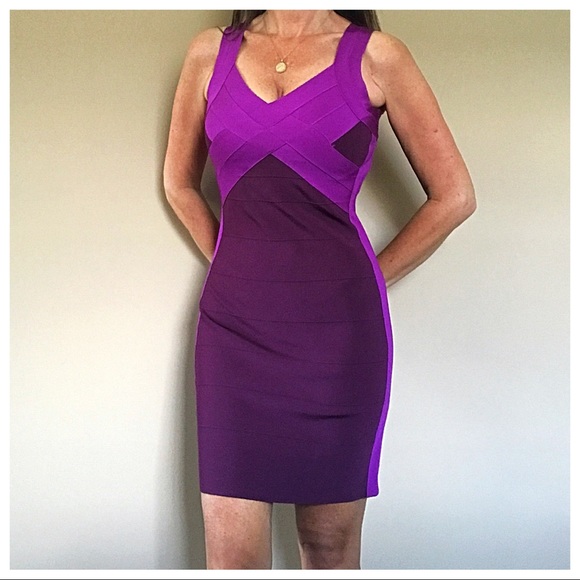 NWT  Express Purple Colorblock Bandage Dress - Picture 7 of 8