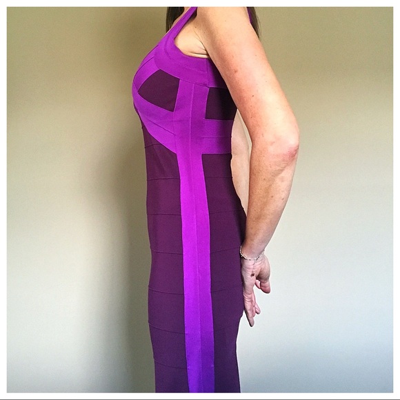 NWT  Express Purple Colorblock Bandage Dress - Picture 8 of 8
