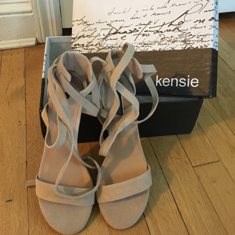 Nude suede block sandal
