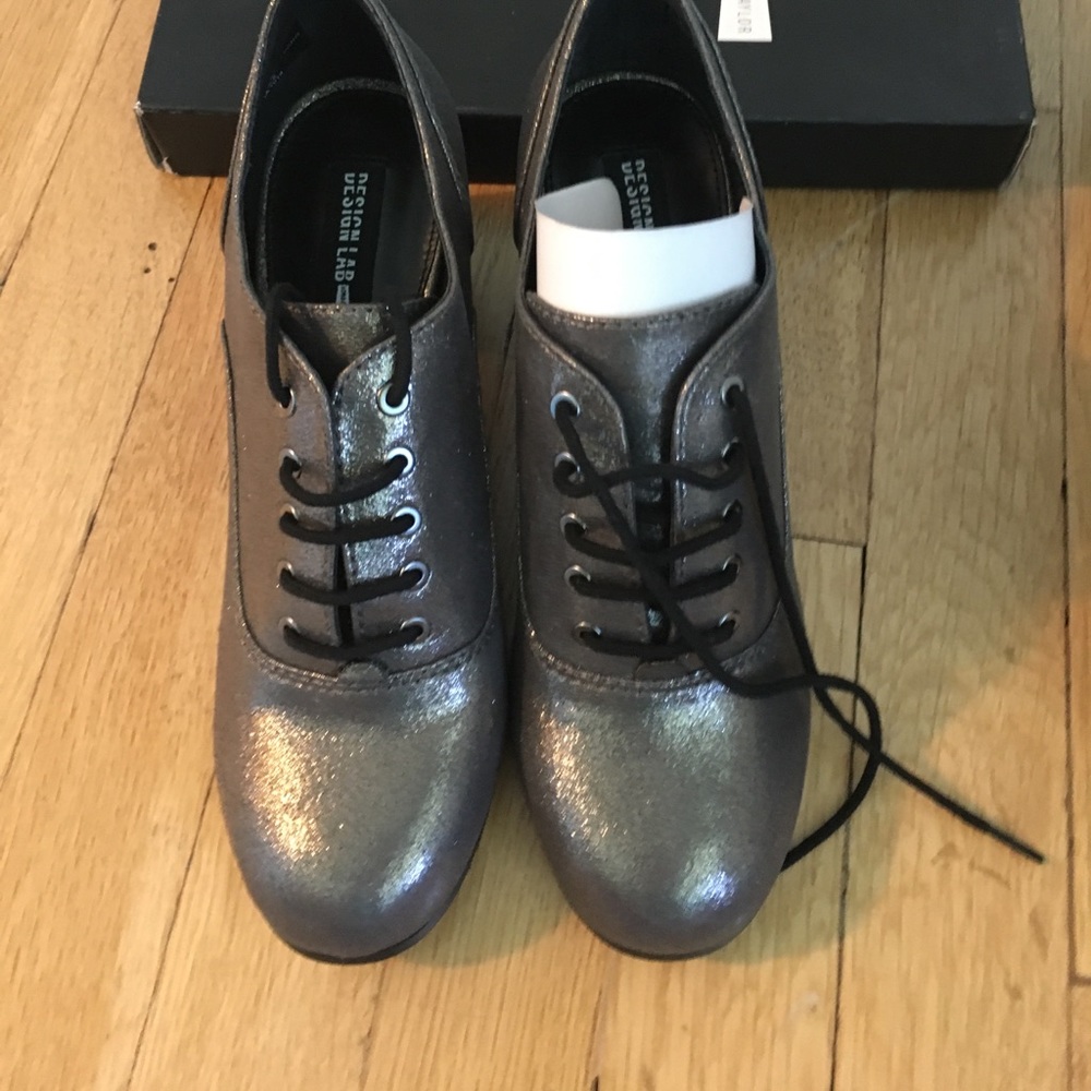 Silver metallic chunky heel oxford NWB