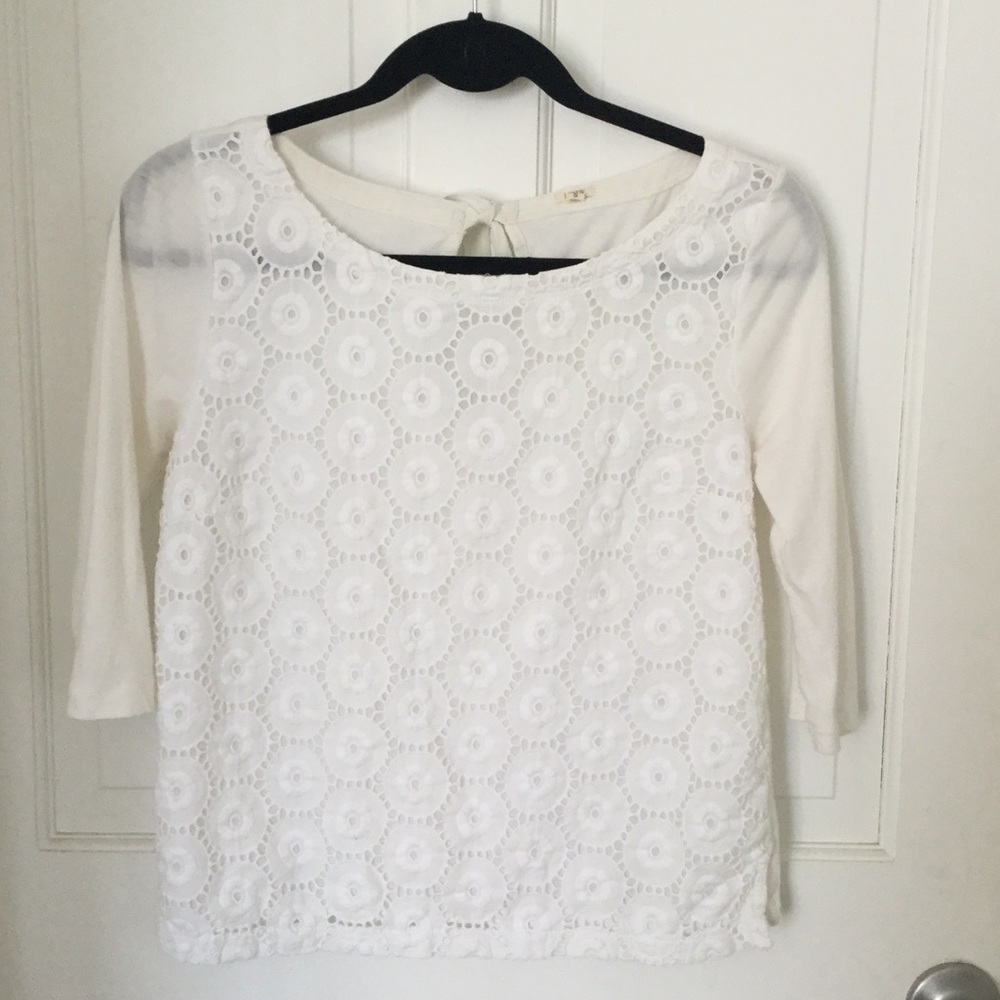 Jcrew ivory eyelet tee