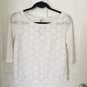 Jcrew ivory eyelet tee