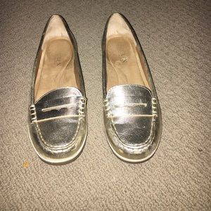 Gold metallic penny loafers flat driver shoes 8.5