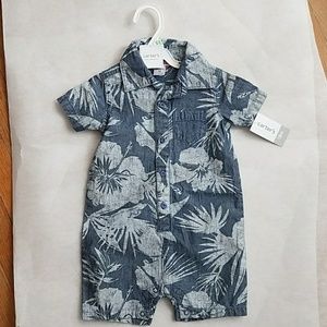 NWT Carters Baby Boys Hawaiian Denim Romper 18M