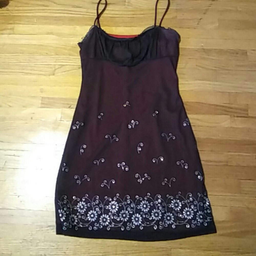 Red and black overlay party dress