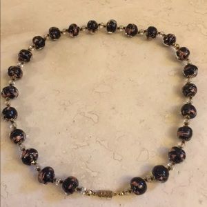 Black Venetian Murano Beaded Glass necklace 22"