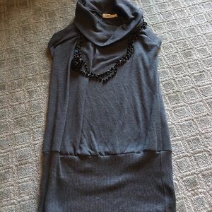 Sleeveless Cowl Neck Gray Sweater