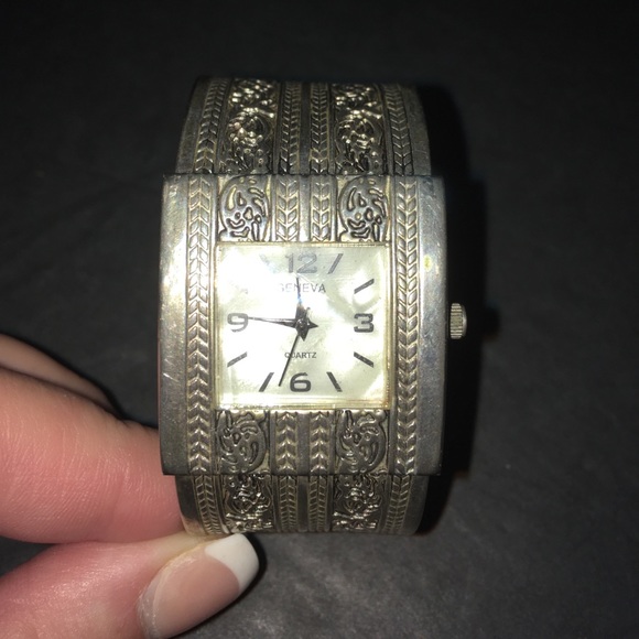 Geneva Quartz Silver Cuff Watch Stainless Back - Picture 3 of 4