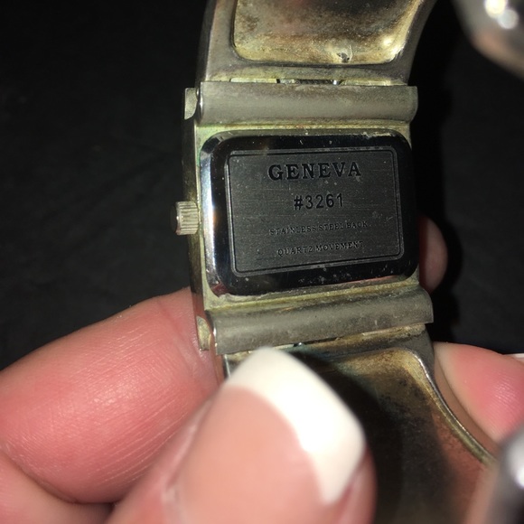 Geneva Quartz Silver Cuff Watch Stainless Back - Picture 4 of 4
