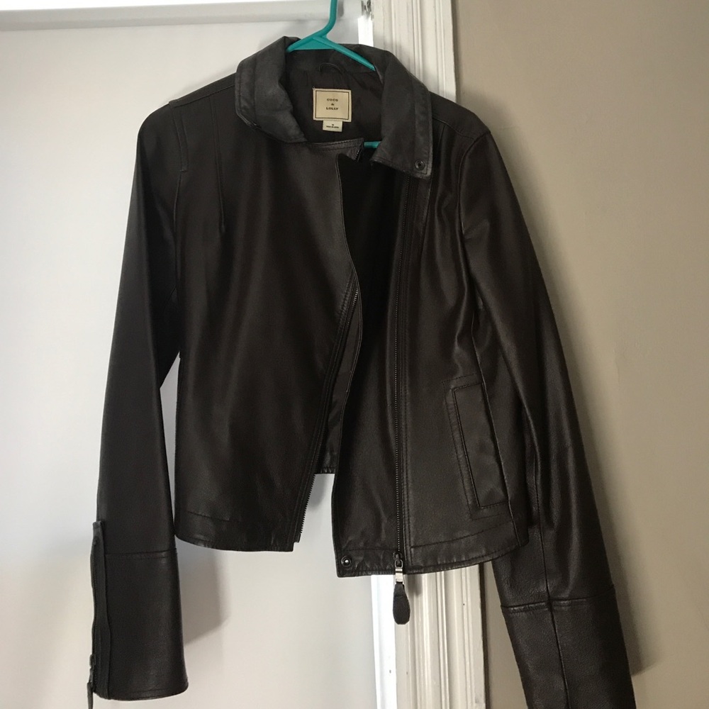 Brown leather moto jacket