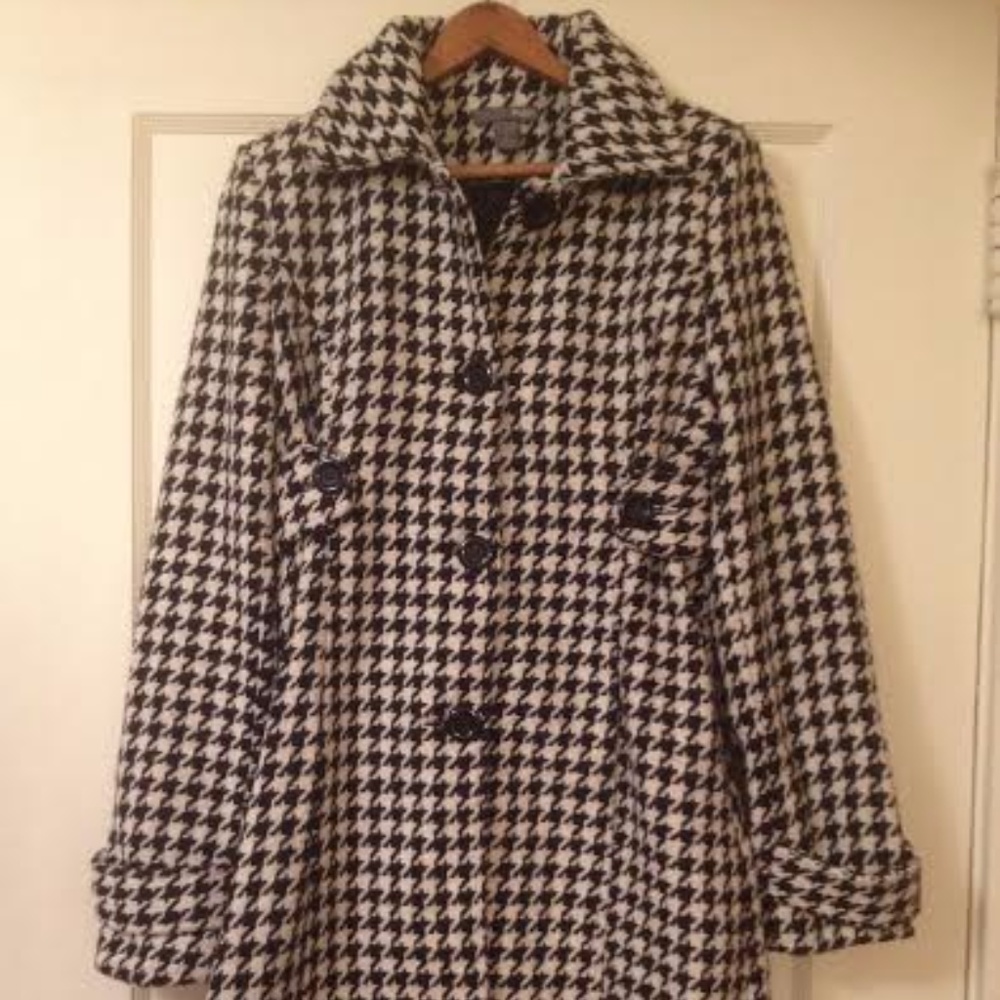 Houndstooth Wool Long Pea Duster Coat
