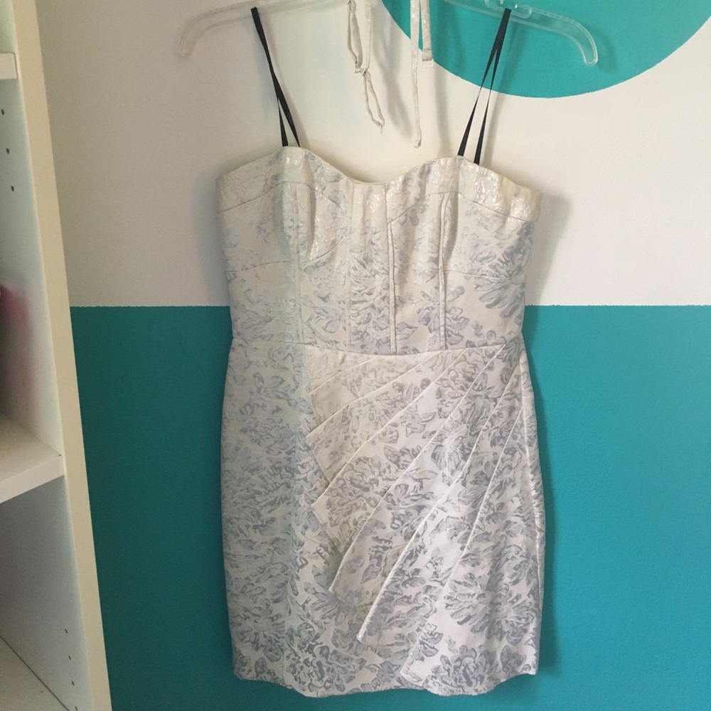 White /silver floral prom dress (can be strapless)