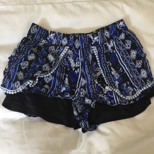 Blue Tribal Print Flowy Shorts