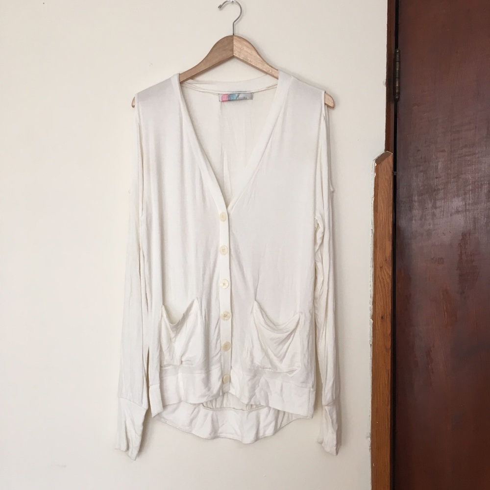 Free People - Cozy White Cold Shoulder Cardigan