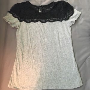 H&M black and grey lace yoke tee size M