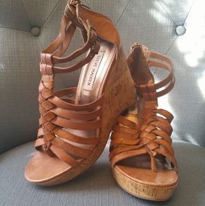 Steve Madden Camel Strap Cork Wedge Heels