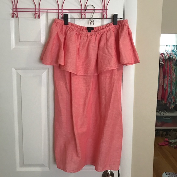 J. Crew Dresses & Skirts - Coral Linen J.Crew Off The Shoulder Dress