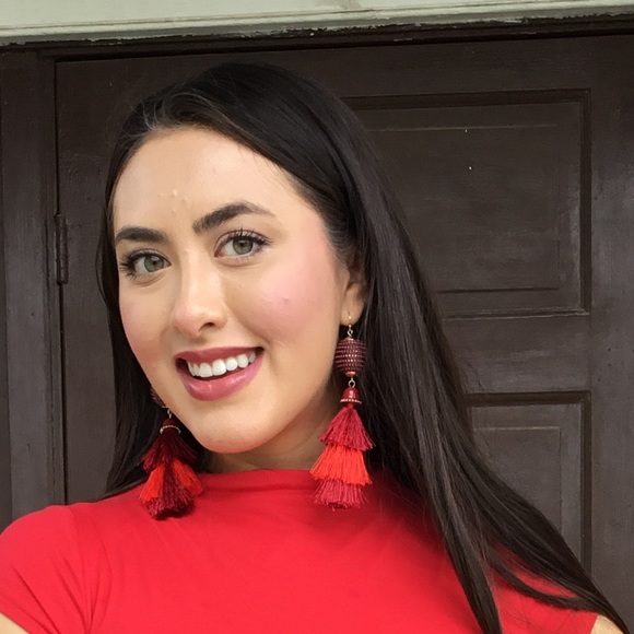 Red Long Beaded Tassel Earrings - Picture 3 of 3