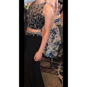 Prom Dress: Black with Silver Beading