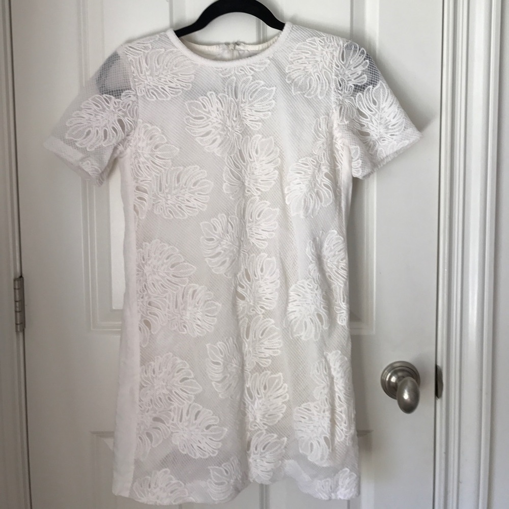 Cream mini dress with banana leaves