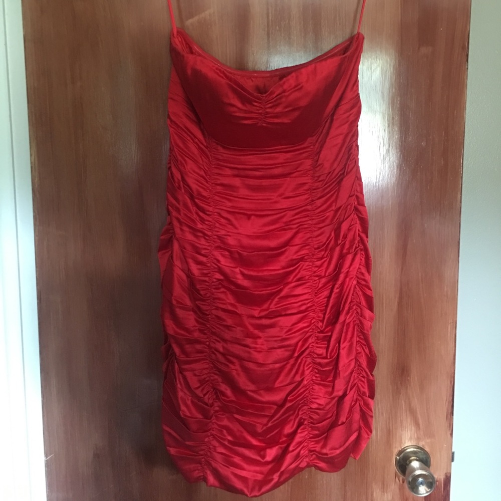 Strapless red cocktail dress
