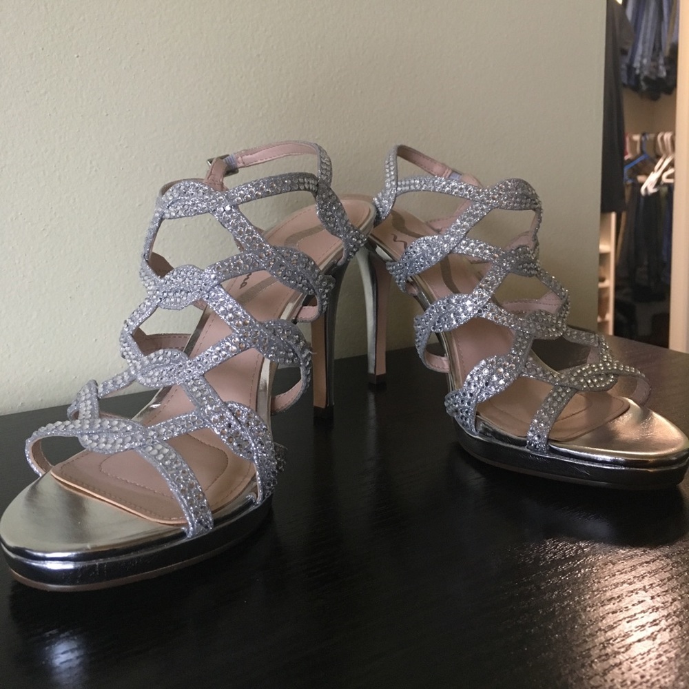 Silver jeweled heels