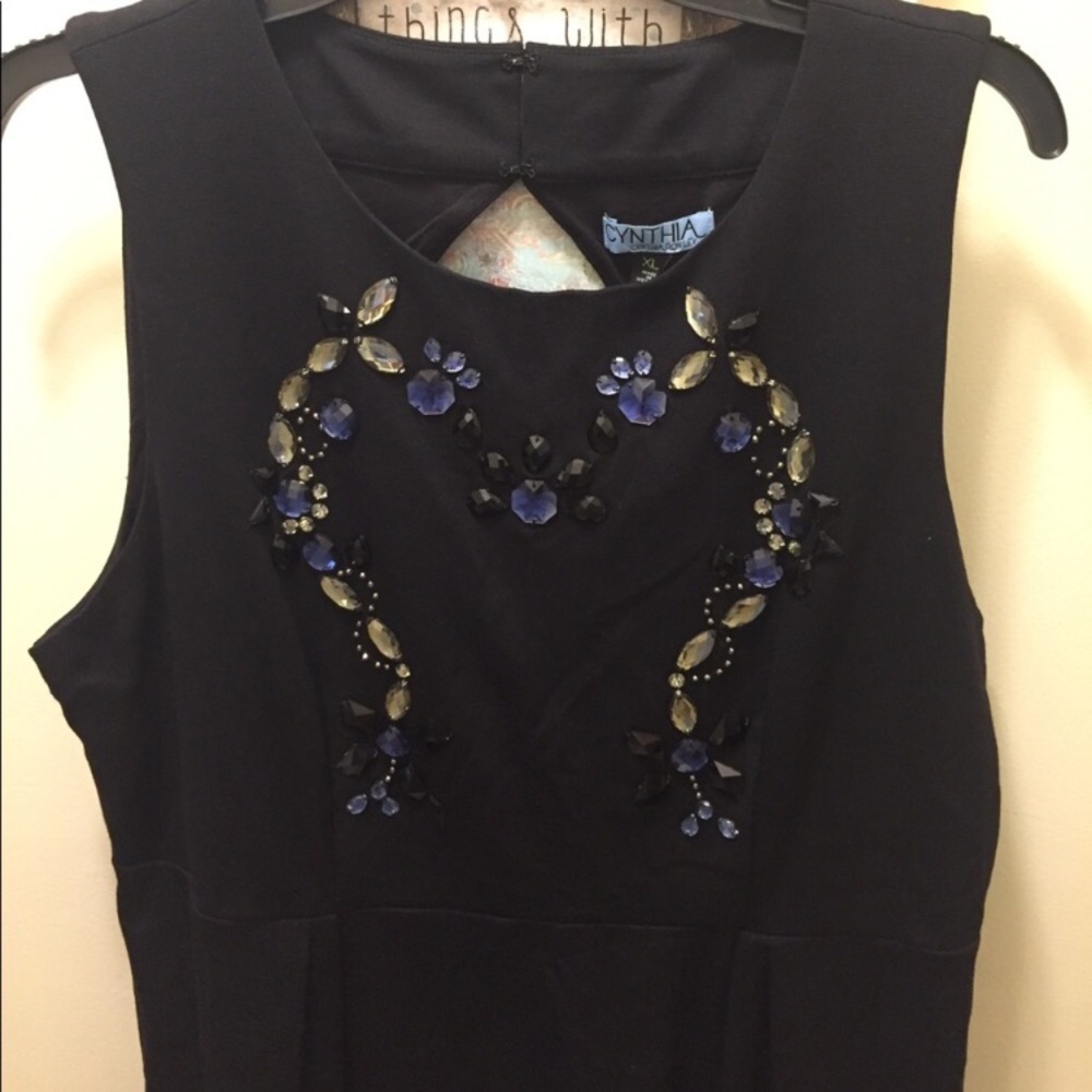 Black and Blue Jeweled Professional Dress