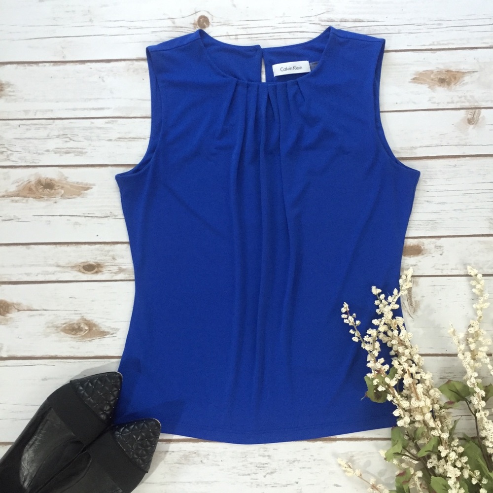 Calvin Klein Sleeveless Pleated Blouse • Blue