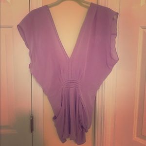 Purple deep v 100% silk flowy top