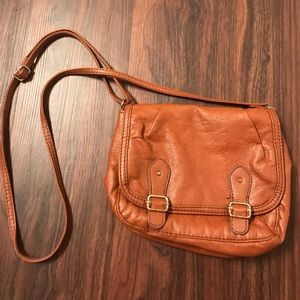Brown pleather w gold accents cross body bag H&M