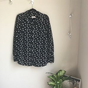 Black and white polka dotted button down