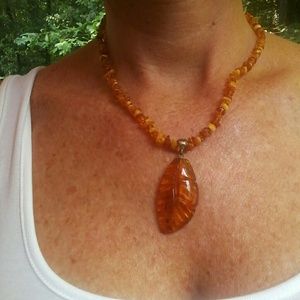 Genuine Carved Amber Necklace