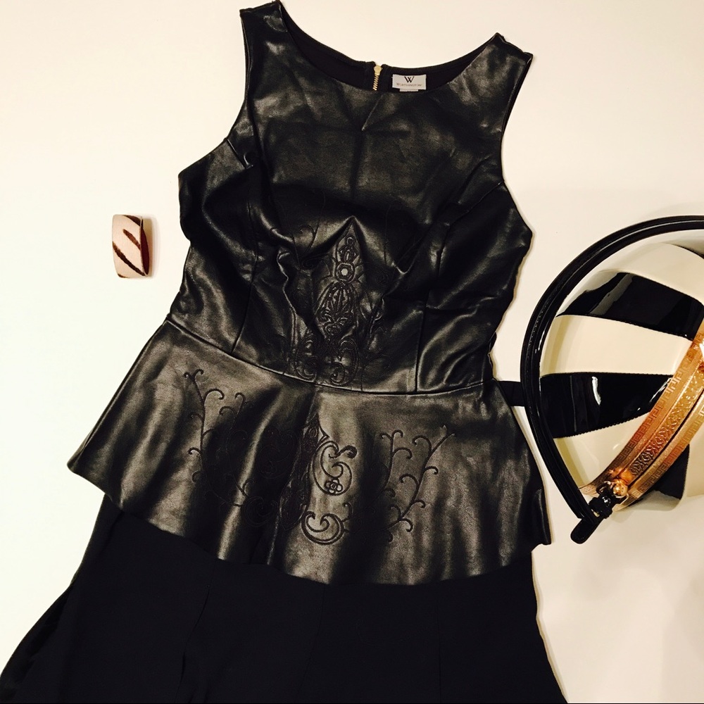Faux Leather Peplum Sleeveless Top, Size M