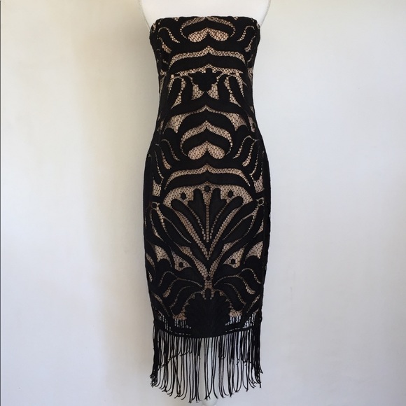 Alexia Admor Dresses & Skirts - Alexia Admor Strapless Fringe Black Knit Dress, M