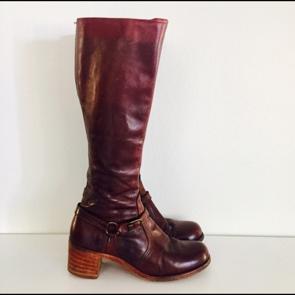 Campus boots leather oxblood leather knee high