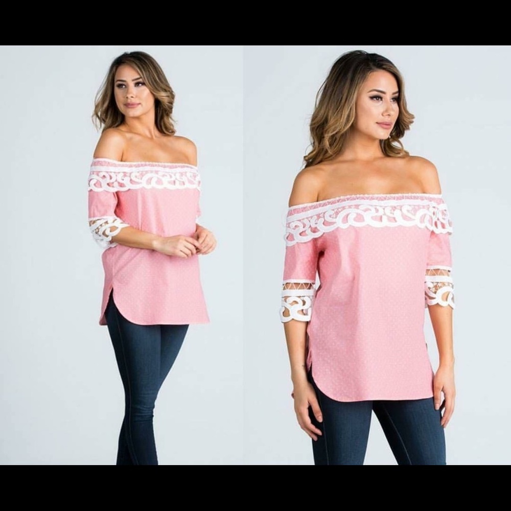Pink & White Off Shoulder Top